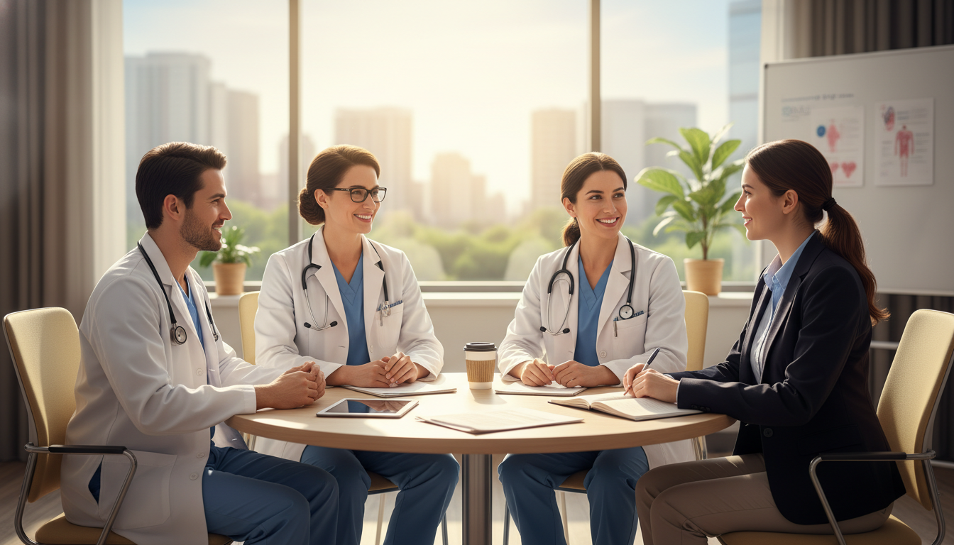 Residency interview day group discussion with residents and applicant - MD graduate residency for Questions to Ask Programs S