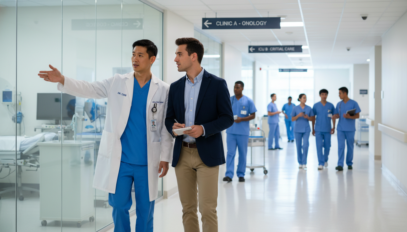 Resident leading an MD graduate on a hospital tour during a second look - MD graduate residency for Second Look Visits Strate