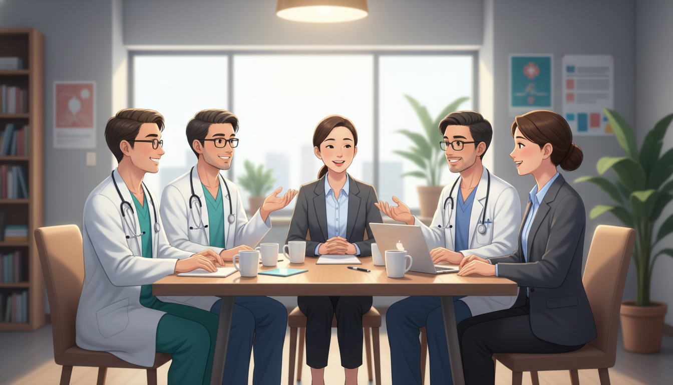 MD graduate talking with residents in a conference room during second look - MD graduate residency for Second Look Visits Str