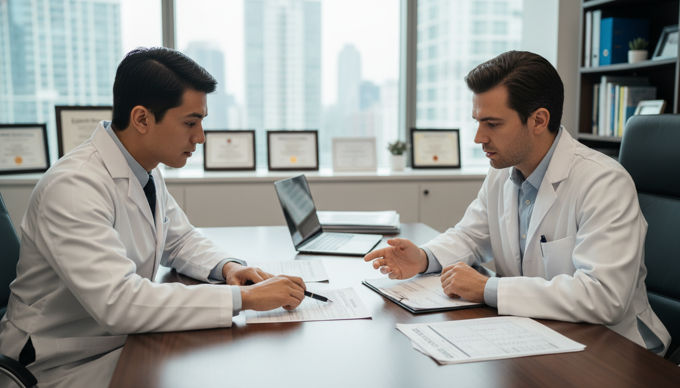 MD graduate discussing a low Step score match strategy with a faculty mentor - MD graduate residency for Step Score Strategy