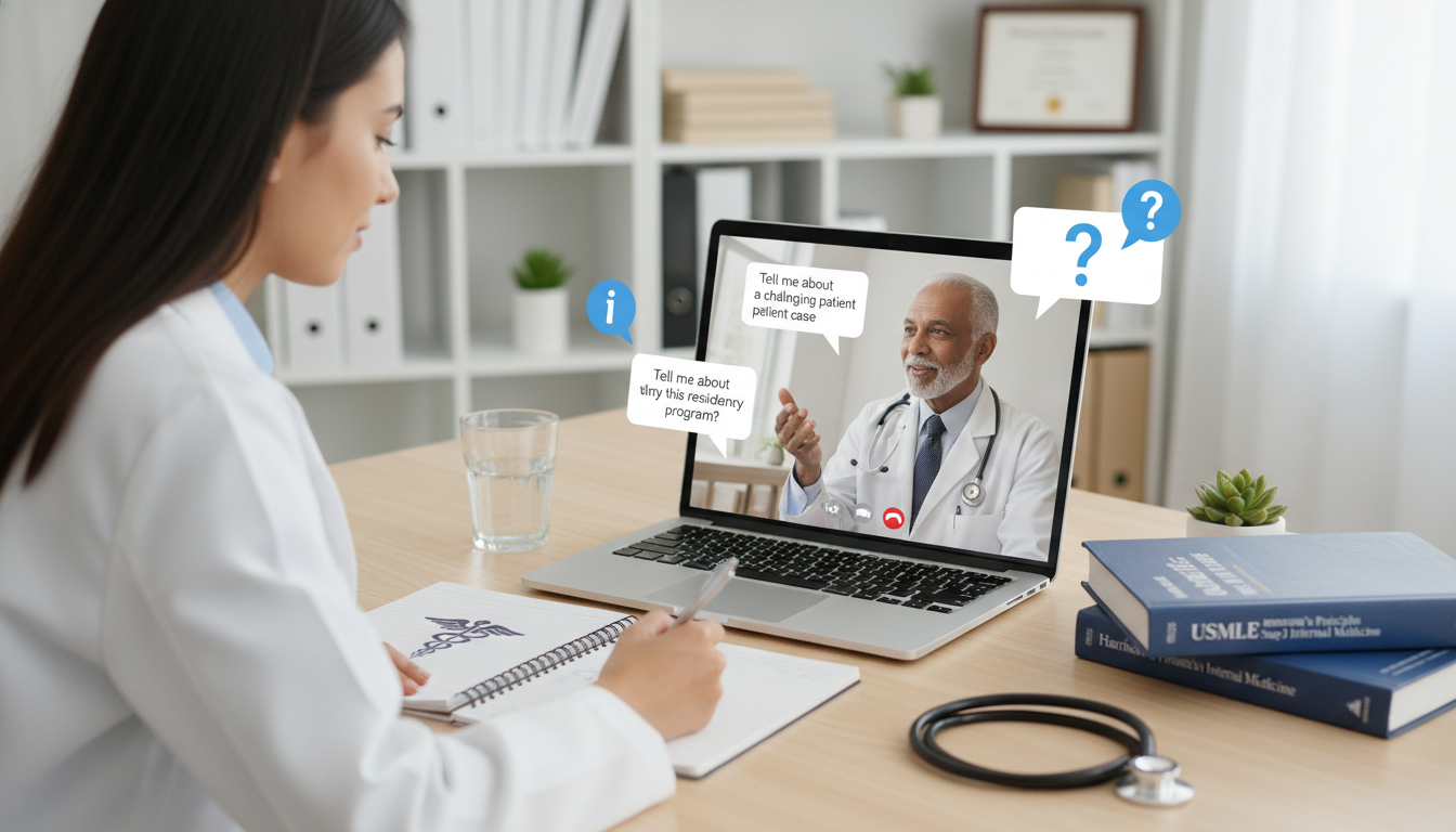 MD graduate practicing for a virtual residency interview with a mentor MD graduate practicing for a virtual residency interview with a mentor - MD graduate residency for Virtual Interview Tips Str