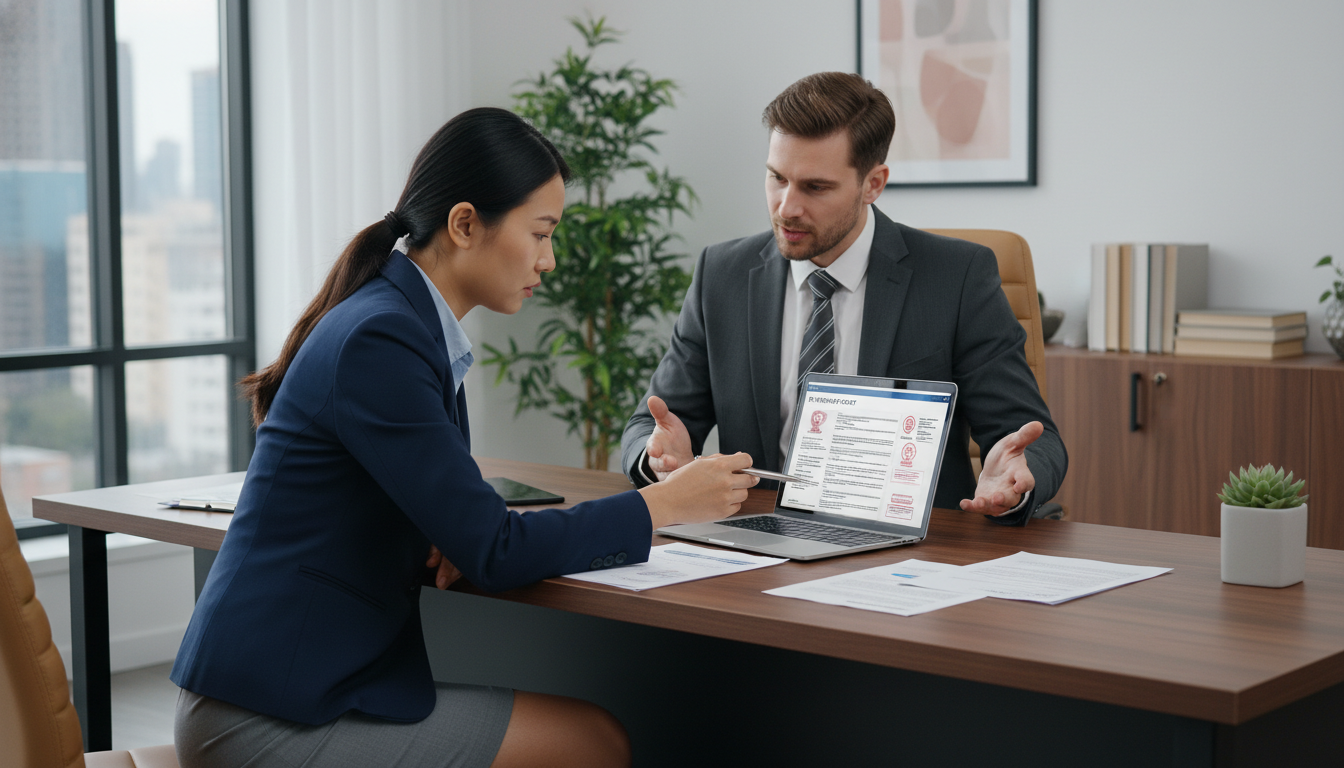 Non-US citizen IMG reviewing employment contracts and visa options with an immigration attorney Non-US citizen IMG reviewing employment contracts and visa options with an immigration attorney - non-US citizen IMG for Acad