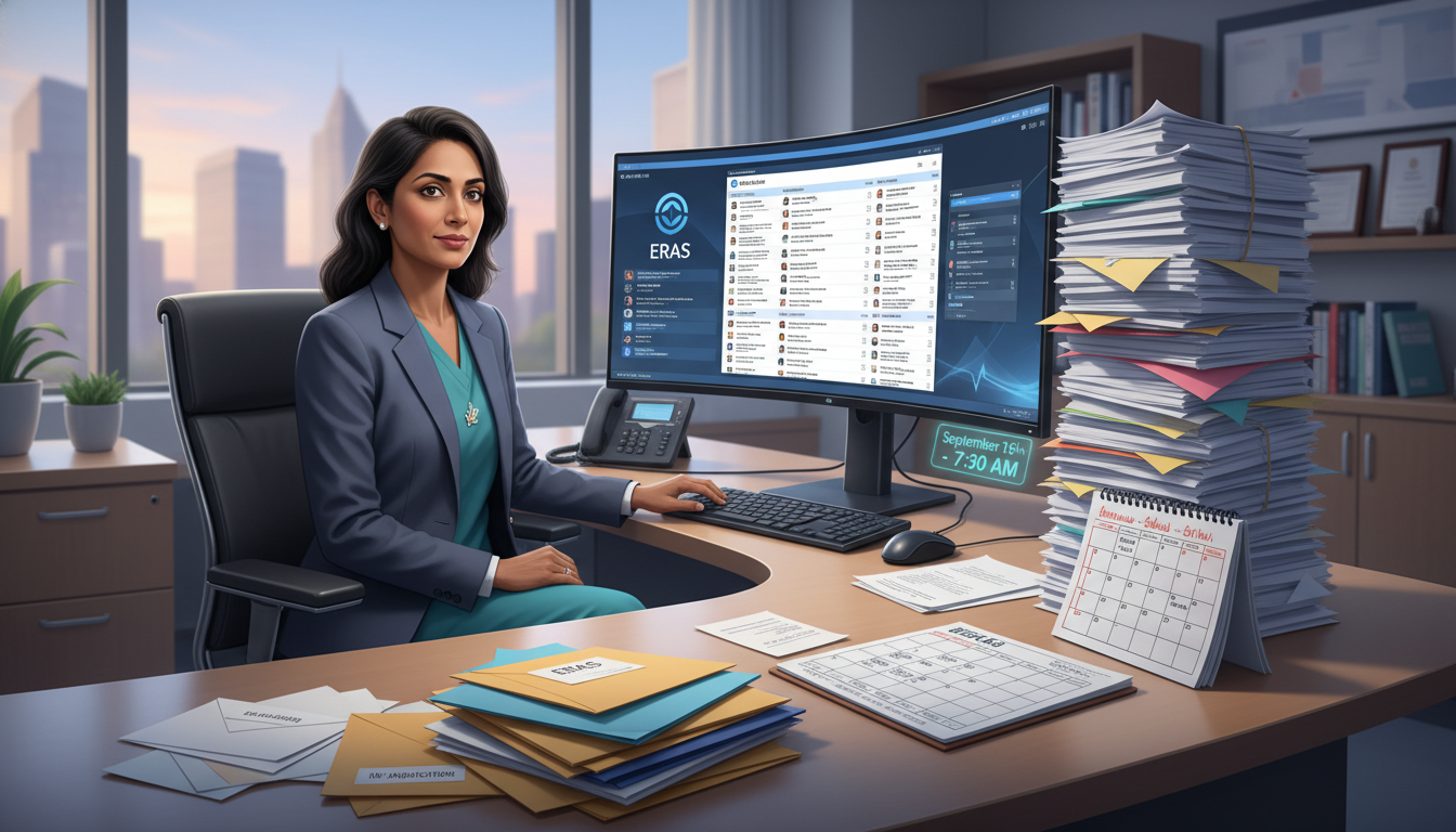 Residency program director reviewing early ERAS applications on computer Residency program director reviewing early ERAS applications on computer - non-US citizen IMG for Application Timeline & Timi