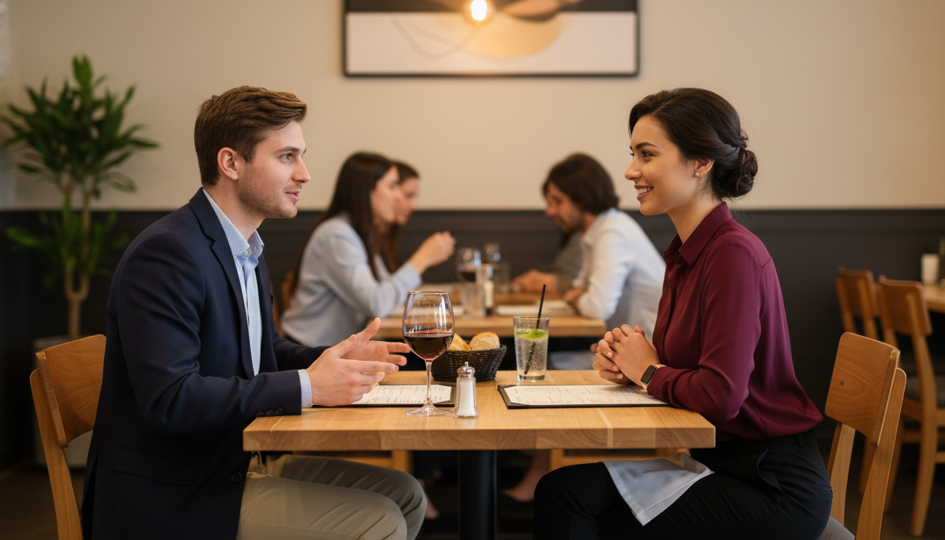 Residency resident discussing program details with IMG applicant Residency resident discussing program details with IMG applicant - non-US citizen IMG for Pre-Interview Dinner Etiquette Stra