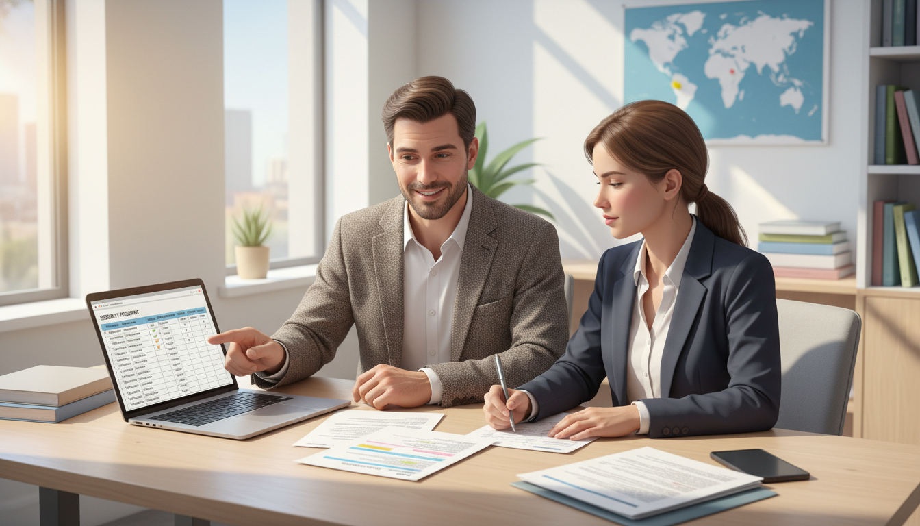 Advisor discussing H-1B residency strategy with international medical graduate Advisor discussing H-1B residency strategy with international medical graduate - non-US citizen IMG for H-1B Sponsorship Prog