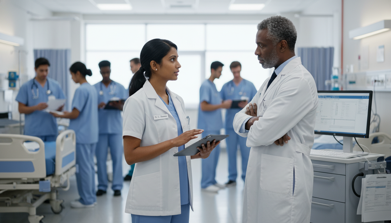 International medical graduate working with an attending physician on the hospital ward International medical graduate working with an attending physician on the hospital ward - non-US citizen IMG for Letters of R