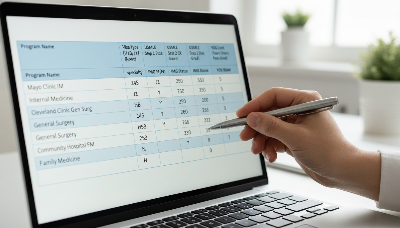 Residency program spreadsheet with visa and IMG filters - non-US citizen IMG for Program Selection Strategy Strategies for No