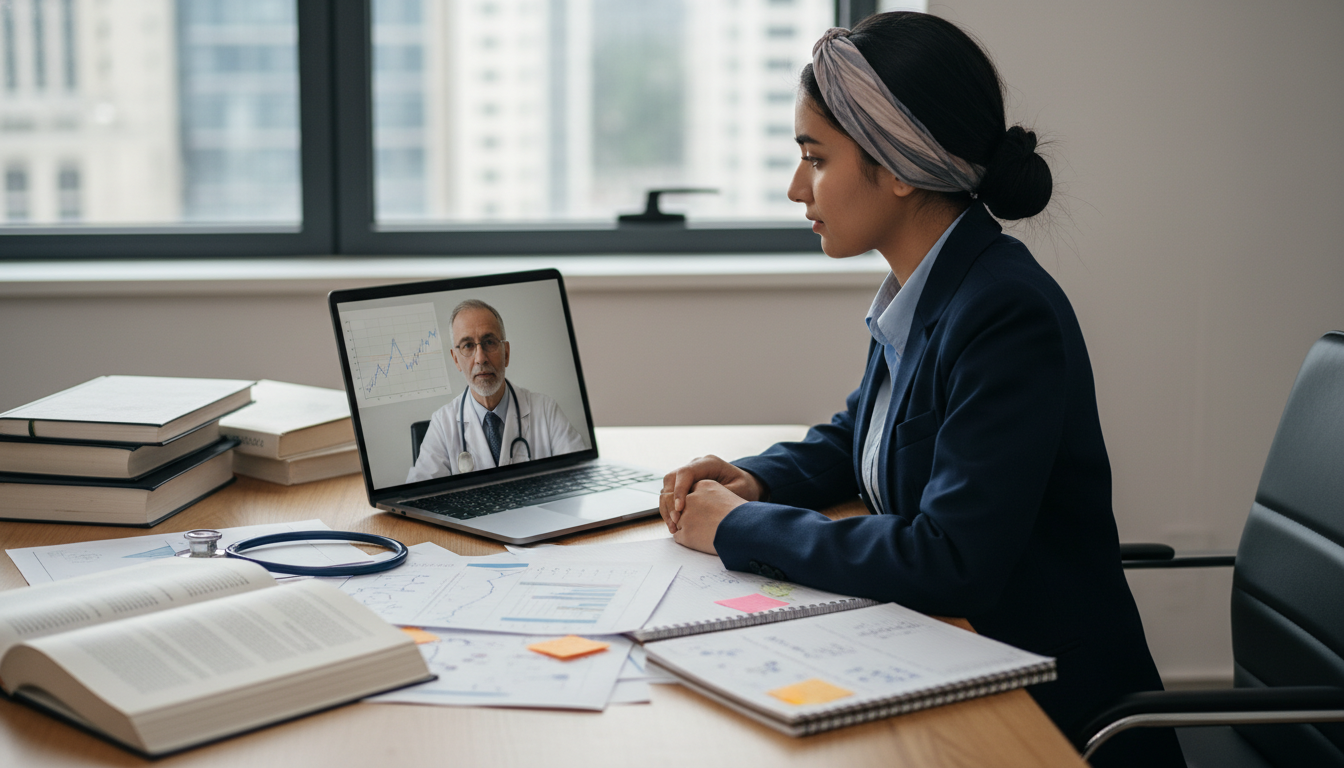 International medical graduate discussing research with US-based mentor over video call - non-US citizen IMG for Research Pro