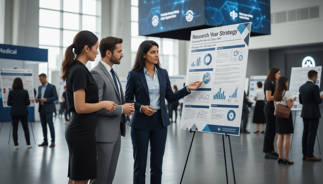 IMG presenting research findings at an academic conference IMG presenting research findings at an academic conference - non-US citizen IMG for Research Year Strategy Strategies for Non