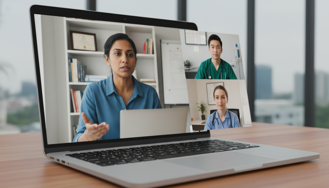 International medical graduate speaking with residents during a virtual residency interview day International medical graduate speaking with residents during a virtual residency interview day - non-US citizen IMG for Resi