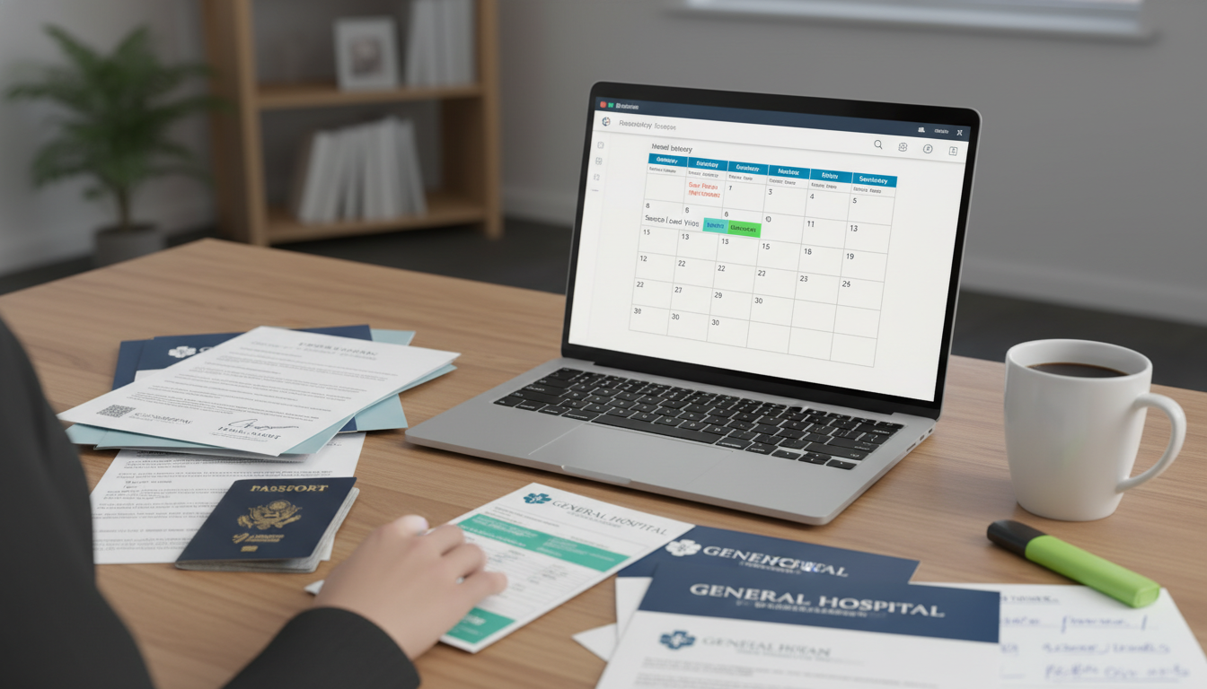 International medical graduate planning second look visits on a laptop with US residency interview schedule - non-US citizen
