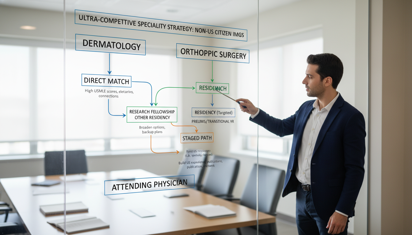 Flowchart of strategic pathways for IMGs aiming for ultra-competitive specialties Flowchart of strategic pathways for IMGs aiming for ultra-competitive specialties - non-US citizen IMG for Ultra-Competitive