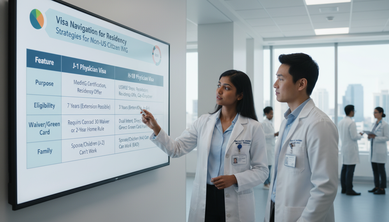 Comparison of J-1 vs H-1B residency visa options for IMGs - non-US citizen IMG for Visa Navigation for Residency Strategies f