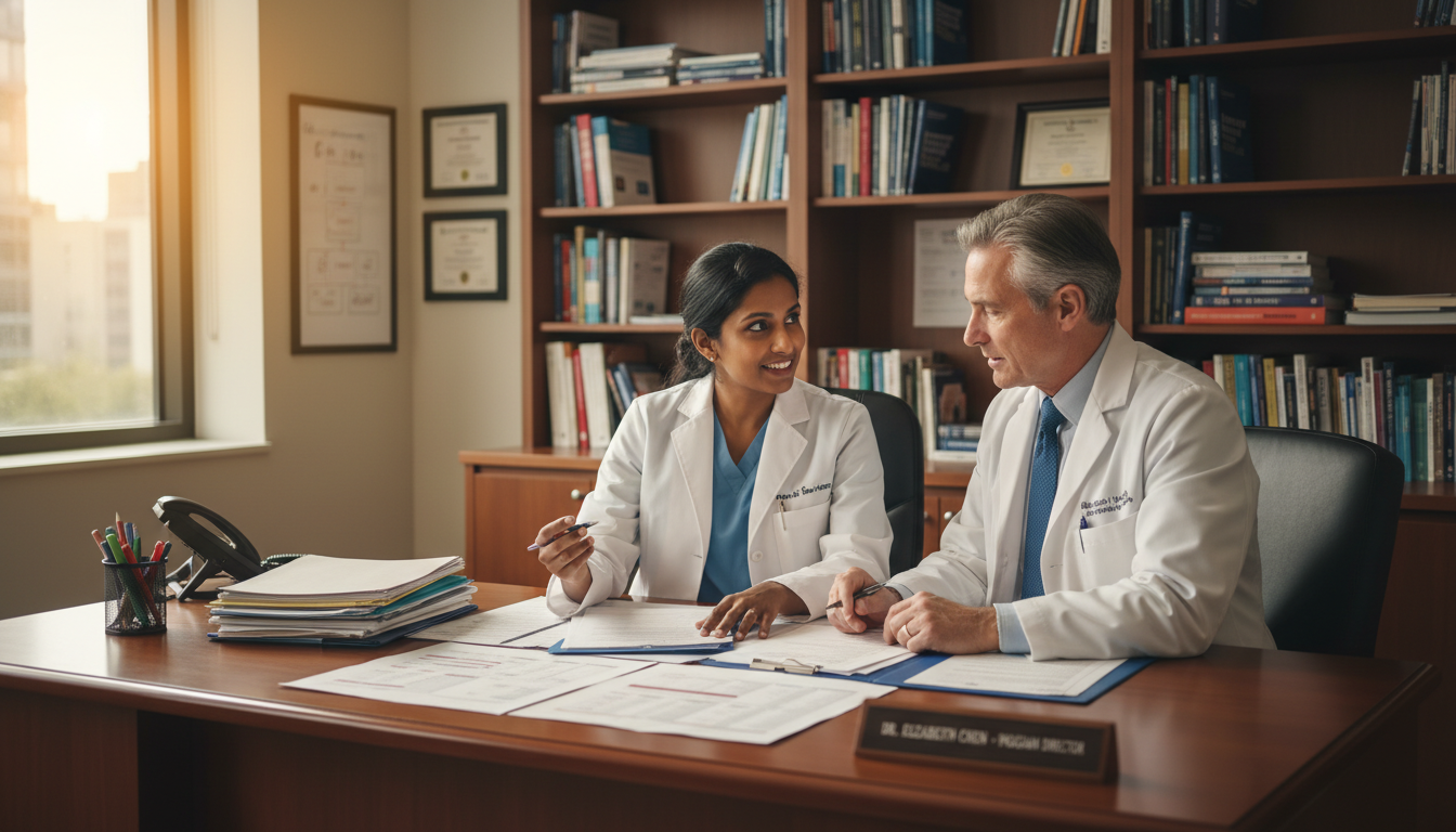 Chief resident US citizen IMG in discussion with program director Chief resident US citizen IMG in discussion with program director - US citizen IMG for Chief Resident Path Strategies for US