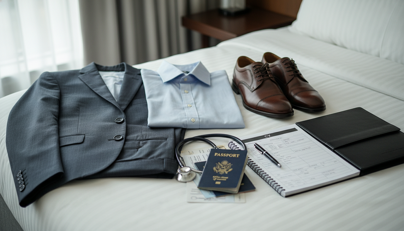 US citizen IMG laying out professional attire and interview materials US citizen IMG laying out professional attire and interview materials - US citizen IMG for In-Person Interview Strategy Strat