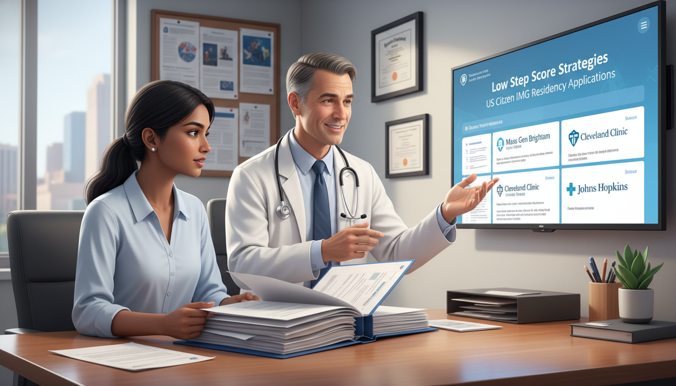 US citizen IMG meeting with a faculty mentor to discuss residency application after low USMLE scores - US citizen IMG for Low