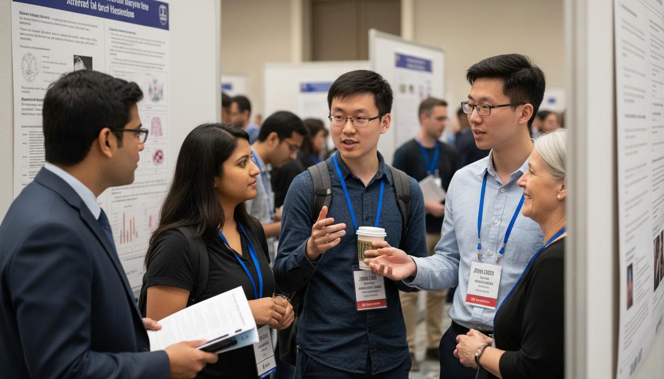 Medical students and residents networking at a poster session - US citizen IMG for Networking in Medicine Strategies for US C