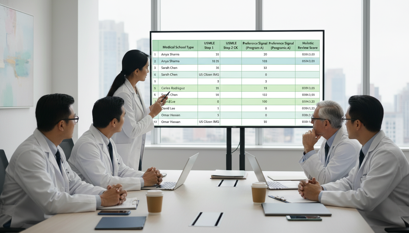 Residency selection committee reviewing applicants with signals - US citizen IMG for Signaling & Preference System Strategies