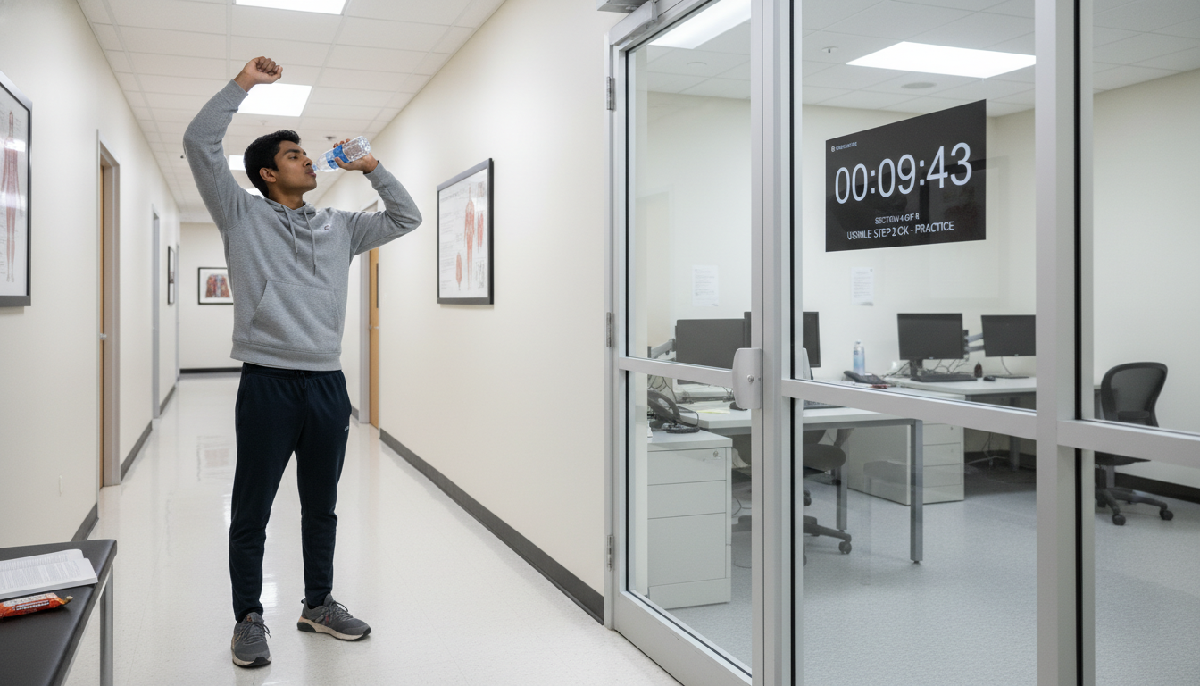 Student taking a break during a simulated full-length exam Student taking a break during a simulated full-length exam - US citizen IMG for USMLE Step 2 CK Preparation Strategies for US