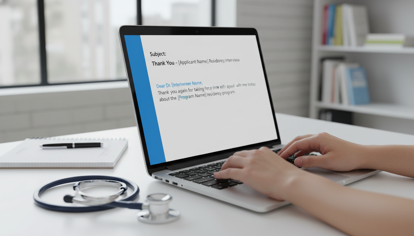 Residency interview thank you email being drafted on a laptop Residency interview thank you email being drafted on a laptop - US citizen IMG for Thank You Notes & Follow-Up Strategies for