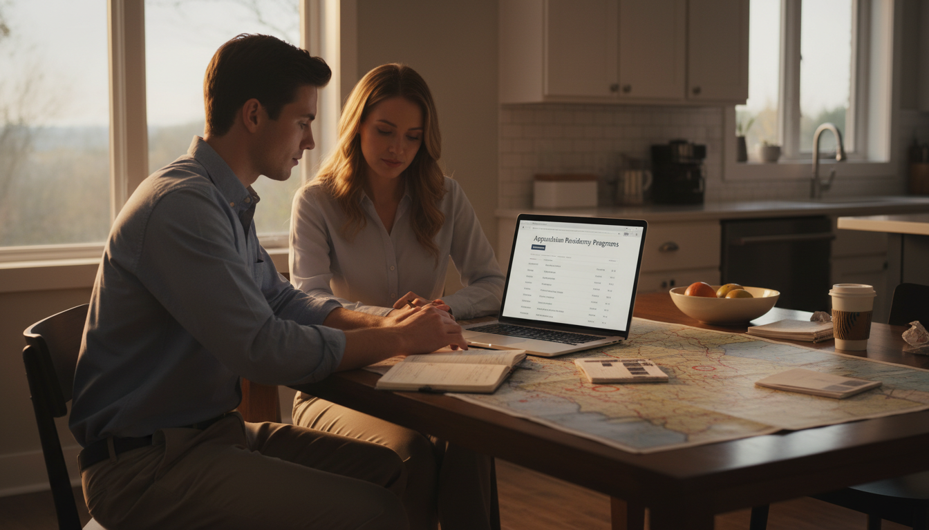 Couple reviewing residency program options on a laptop Couple reviewing residency program options on a laptop - Appalachian residency for Geographic Flexibility for Residency Progr