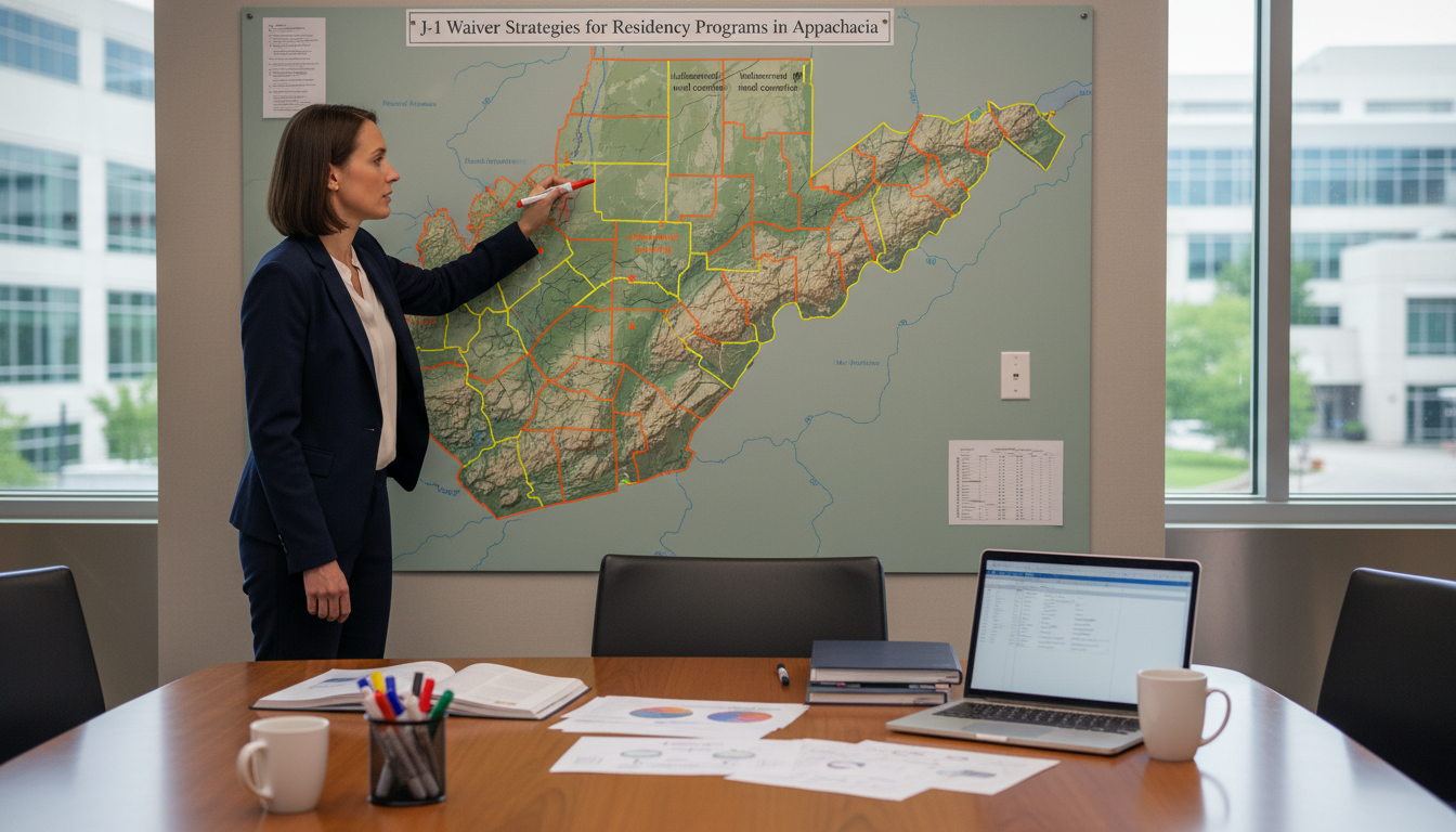 Map of Appalachian region highlighting underserved counties targeted for J-1 waivers - Appalachian residency for J-1 Waiver S