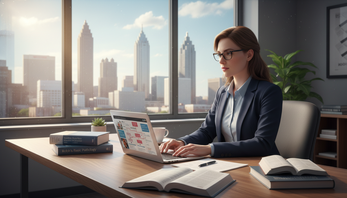 Medical graduate studying and working at a laptop overlooking Atlanta cityscape Medical graduate studying and working at a laptop overlooking Atlanta cityscape - Atlanta residency programs for Failed Match