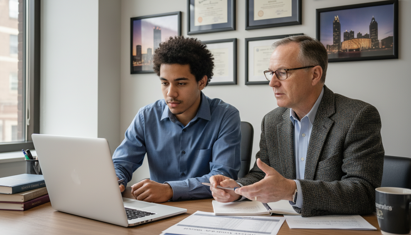 Medical student discussing residency application strategy with faculty advisor - Atlanta residency programs for Low Step Scor