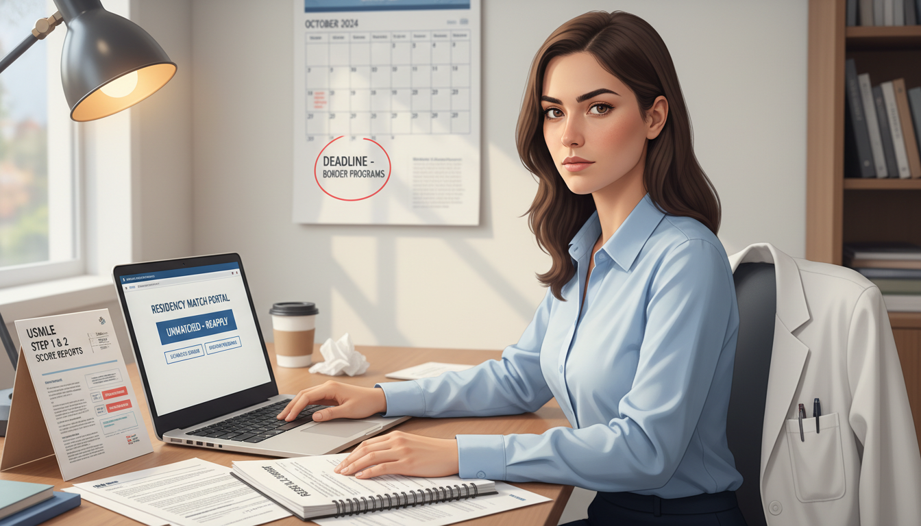 Med student analyzing residency match results and planning Med student analyzing residency match results and planning - border region residency for Failed Match Recovery for Residency