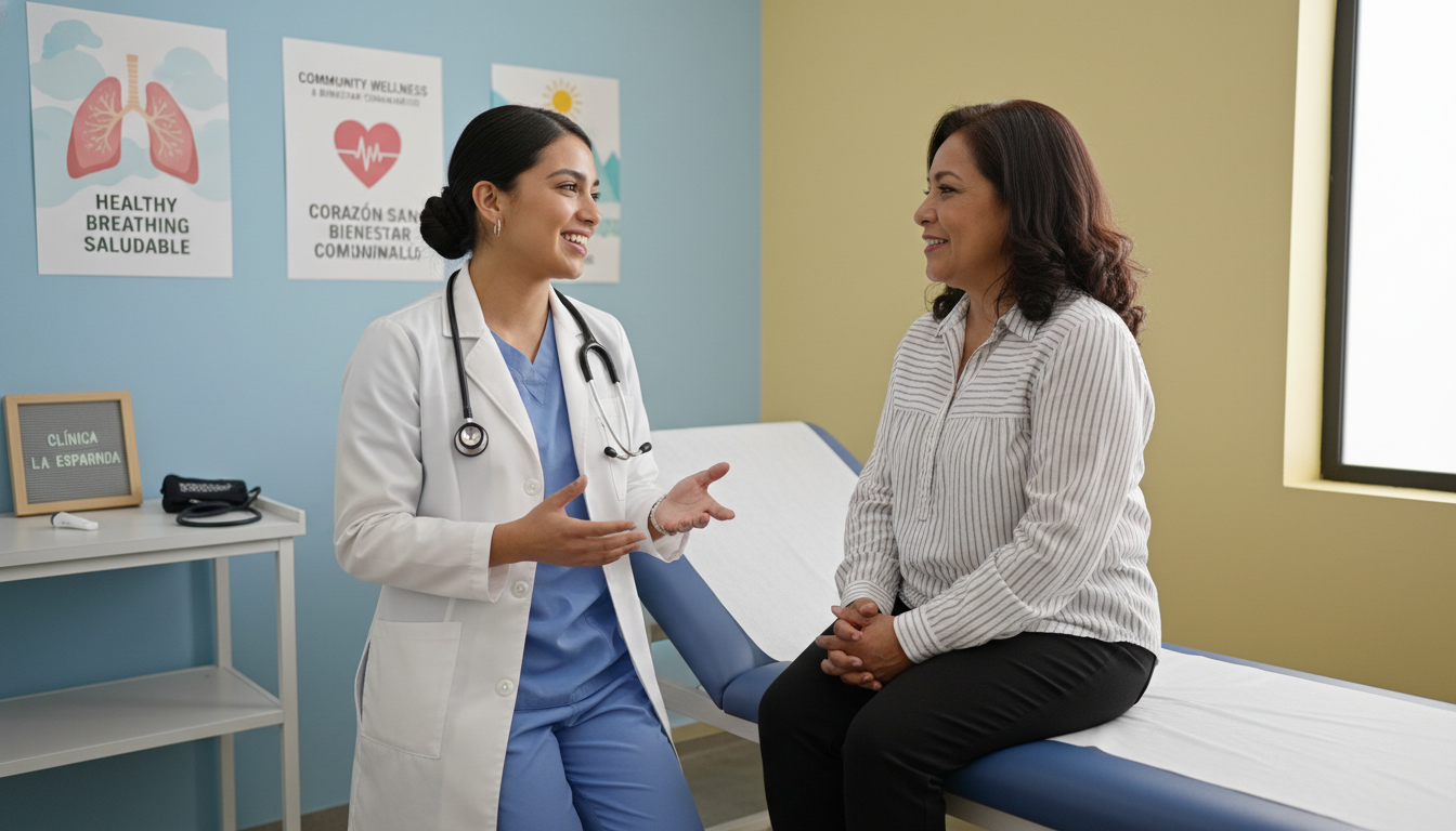 Medical student providing care to a Spanish-speaking patient in a community clinic near the border - border region residency