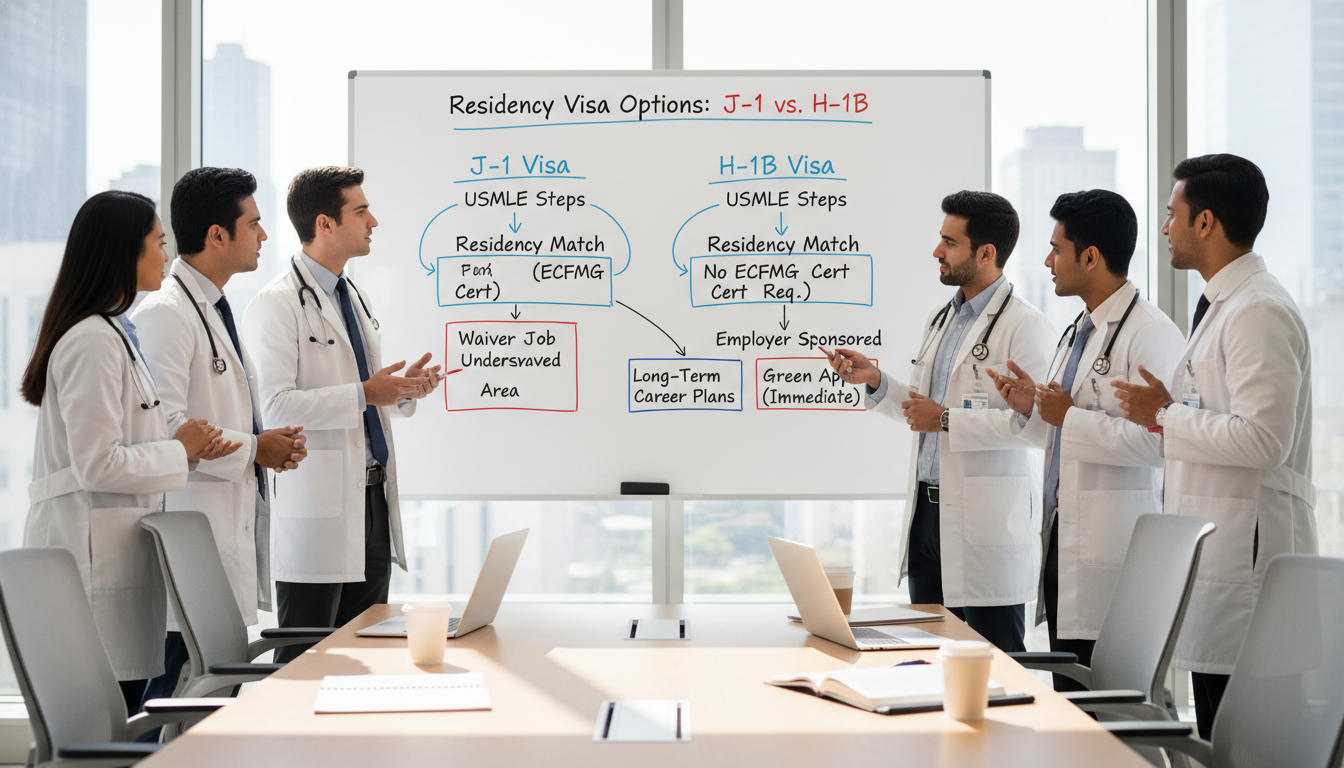 Flowchart of J-1 vs H-1B decision-making for Chicago residency - Chicago residency programs for Visa Navigation for Residency