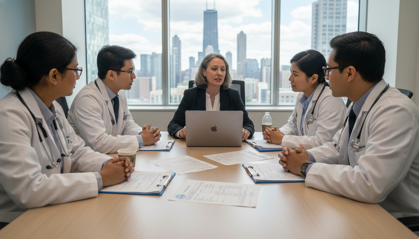 Residents in Chicago discussing visa planning with GME office - Chicago residency programs for Visa Navigation for Residency