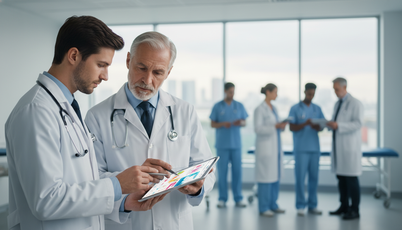 Resident and attending physician discussing patient care at a community hospital - community hospital residency for Low Step