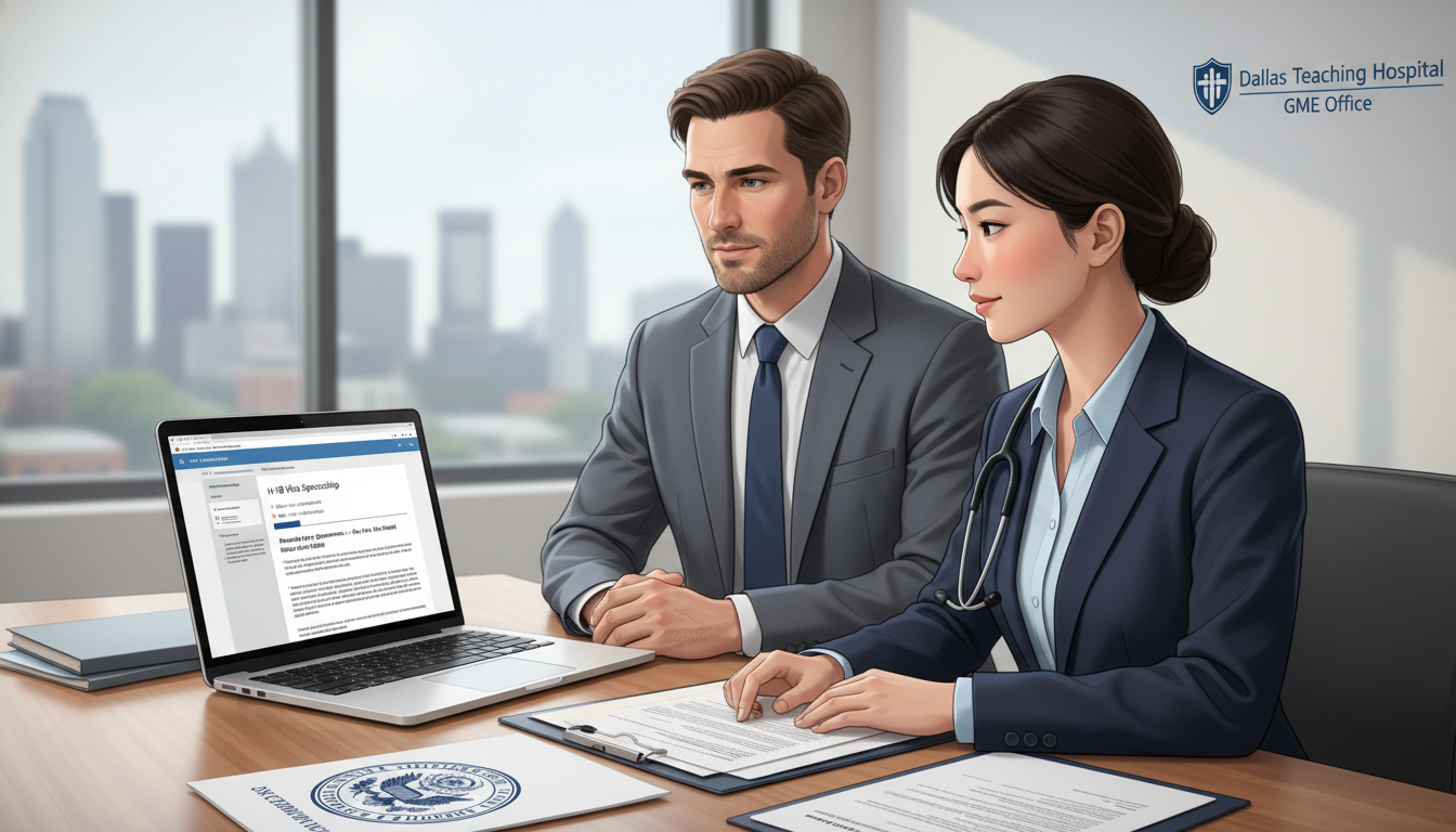 Physician discussing H-1B residency sponsorship with advisor Physician discussing H-1B residency sponsorship with advisor - Dallas residency programs for H-1B Sponsorship Programs for Re
