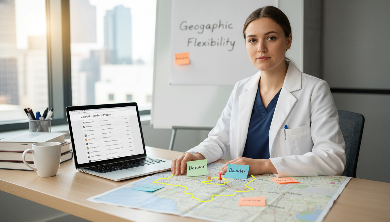 Medical student planning residency applications with a map of Colorado Medical student planning residency applications with a map of Colorado - Denver residency programs for Geographic Flexibility