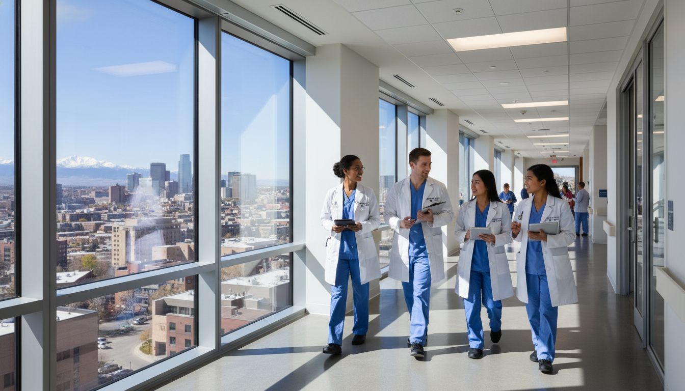 Residents walking through Denver hospital corridor Residents walking through Denver hospital corridor - Denver residency programs for Geographic Flexibility for Residency Progr