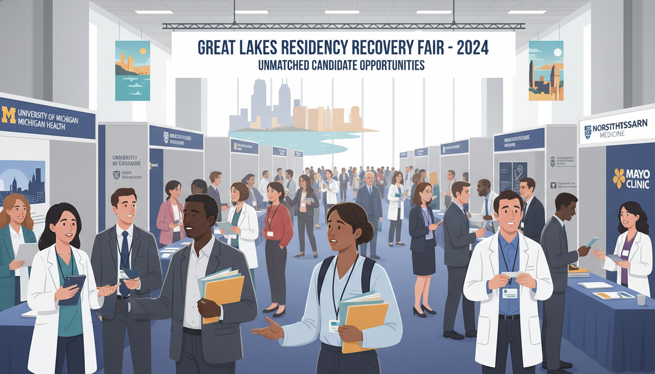 Unmatched medical graduates networking at a Great Lakes residency fair Unmatched medical graduates networking at a Great Lakes residency fair - midwest residency programs for Failed Match Recovery