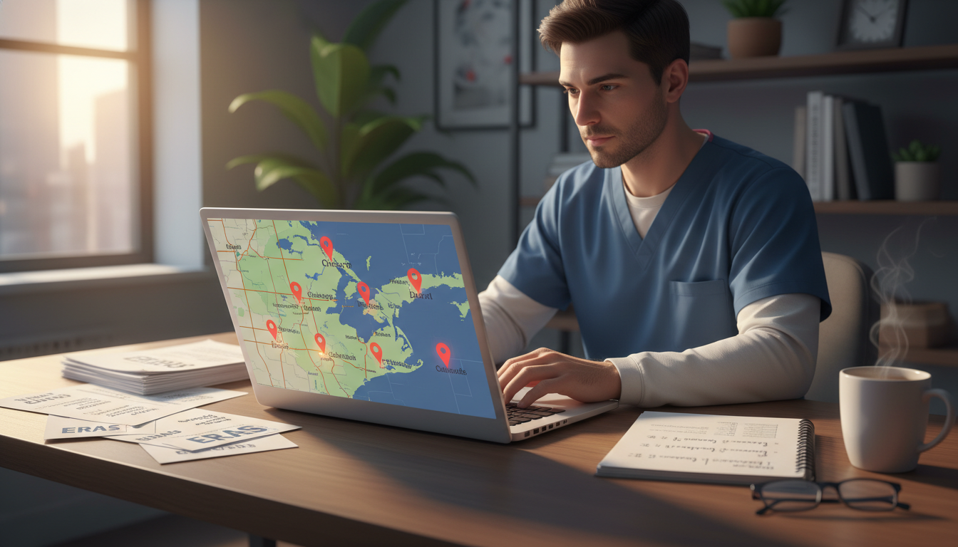 Medical student planning regional residency applications on laptop Medical student planning regional residency applications on laptop - midwest residency programs for Geographic Flexibility fo