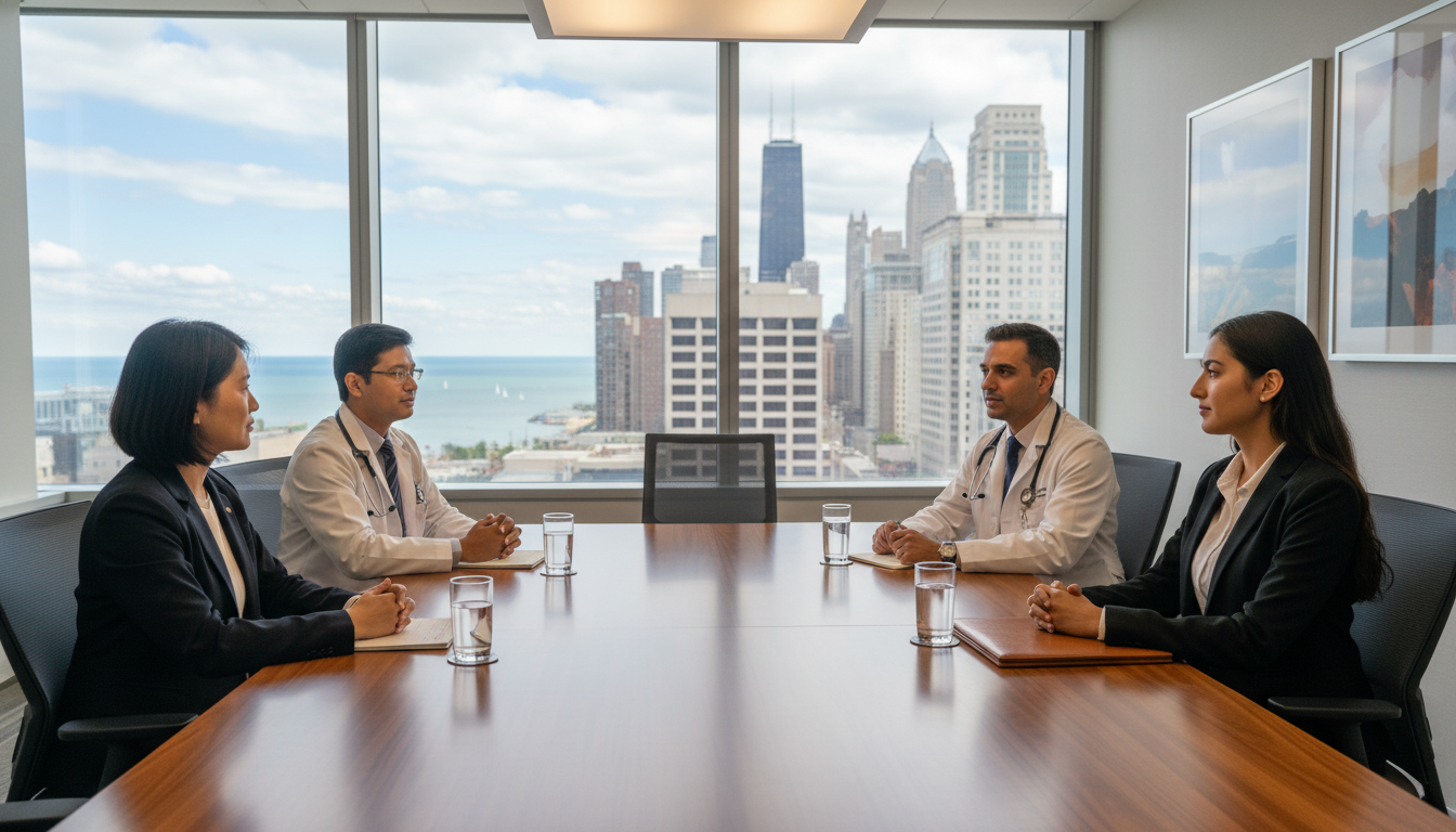 Residency interview panel with applicant in Great Lakes hospital setting Residency interview panel with applicant in Great Lakes hospital setting - midwest residency programs for Geographic Flexibil