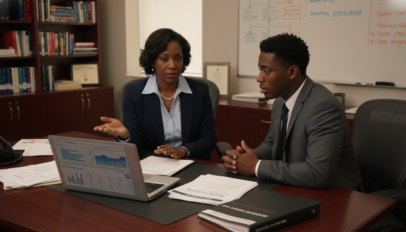 Medical advisor reviewing residency application with an unmatched applicant Medical advisor reviewing residency application with an unmatched applicant - HBCU residency programs for Failed Match Recove