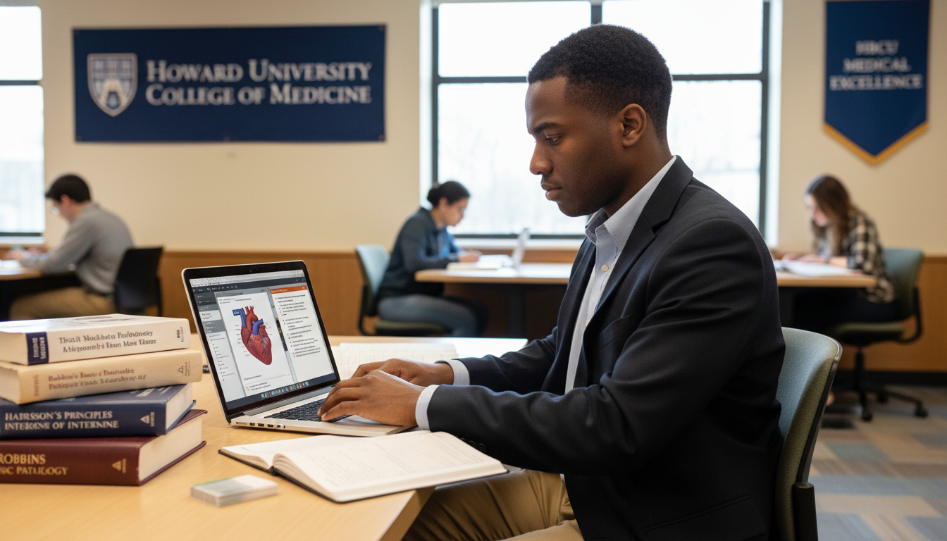 Medical student studying for Step 2 CK in a quiet study room - HBCU residency programs for Low Step Score Strategies for Resi