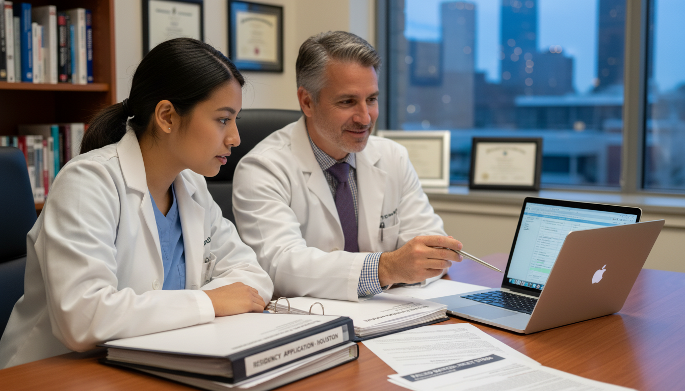 Medical student meeting with mentor to review residency application strategy Medical student meeting with mentor to review residency application strategy - Houston residency programs for Failed Match Re