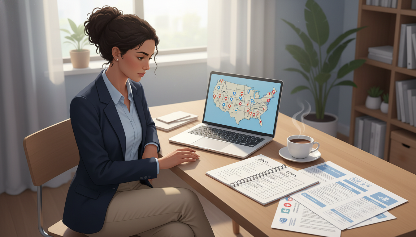 International medical graduate reviewing residency program locations on a laptop with a map and notes International medical graduate reviewing residency program locations on a laptop with a map and notes - IMG friendly residenc