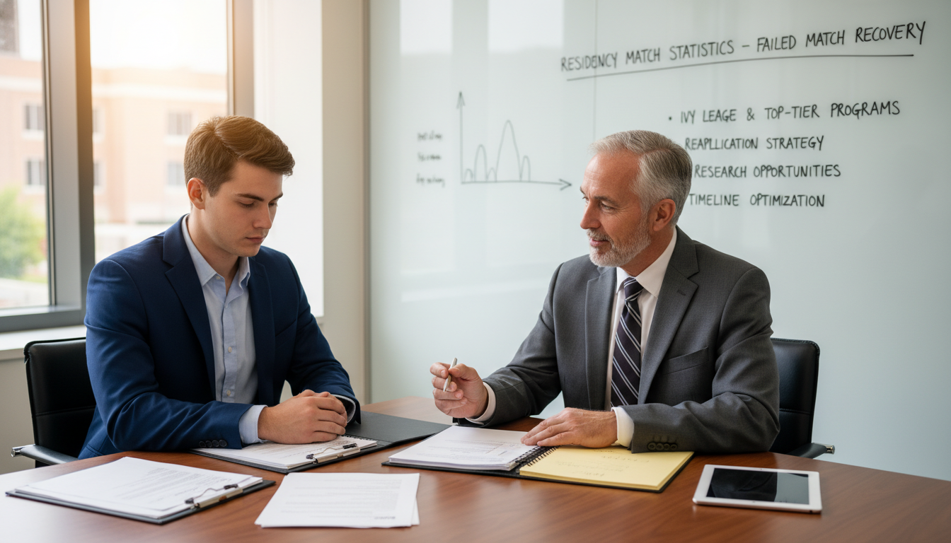 Medical graduate meeting with faculty advisor to discuss unmatched residency strategy Medical graduate meeting with faculty advisor to discuss unmatched residency strategy - Ivy League residency for Failed Match