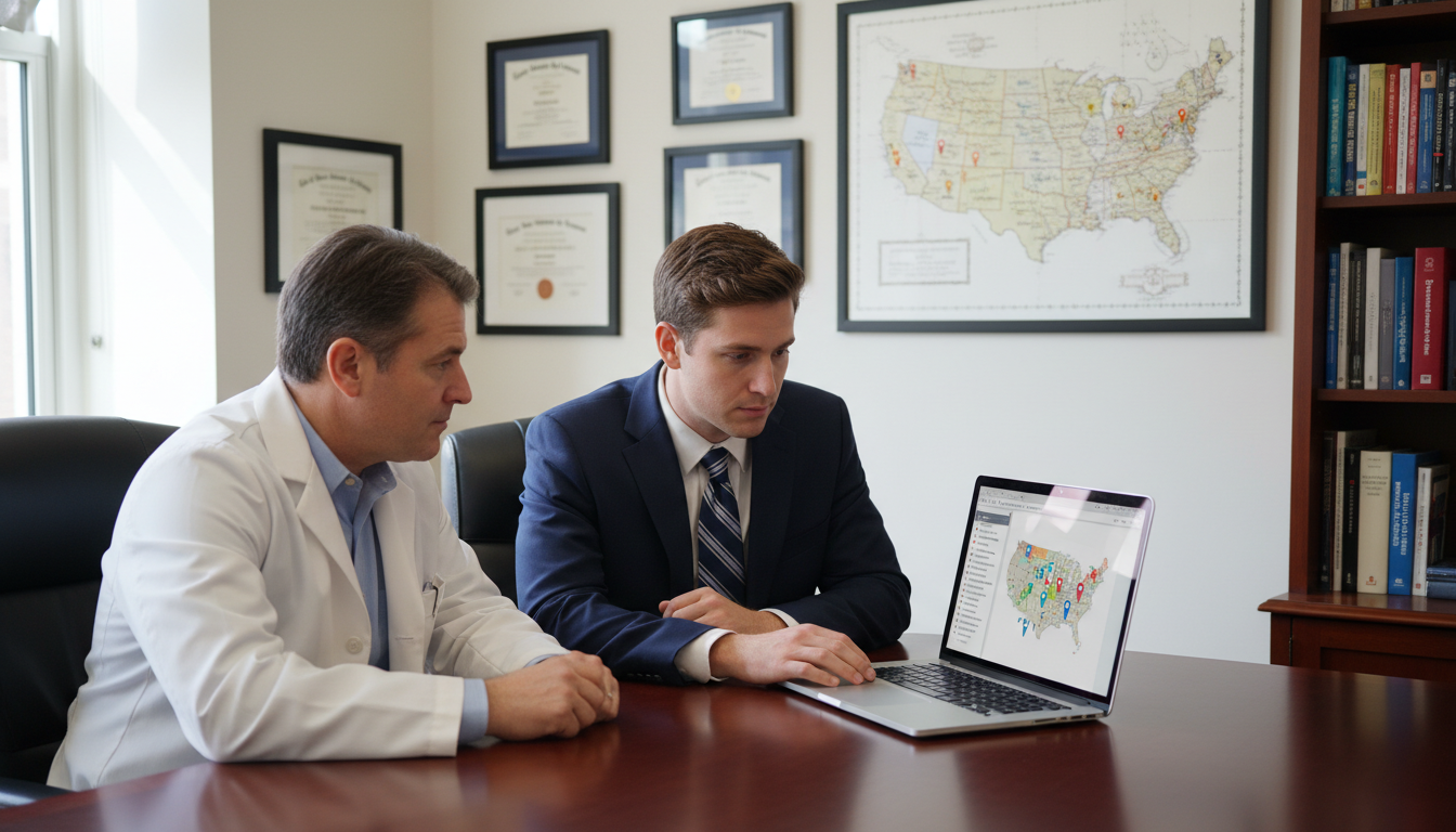 Residency applicant discussing geographic preferences with a faculty mentor Residency applicant discussing geographic preferences with a faculty mentor - Ivy League residency for Geographic Flexibility