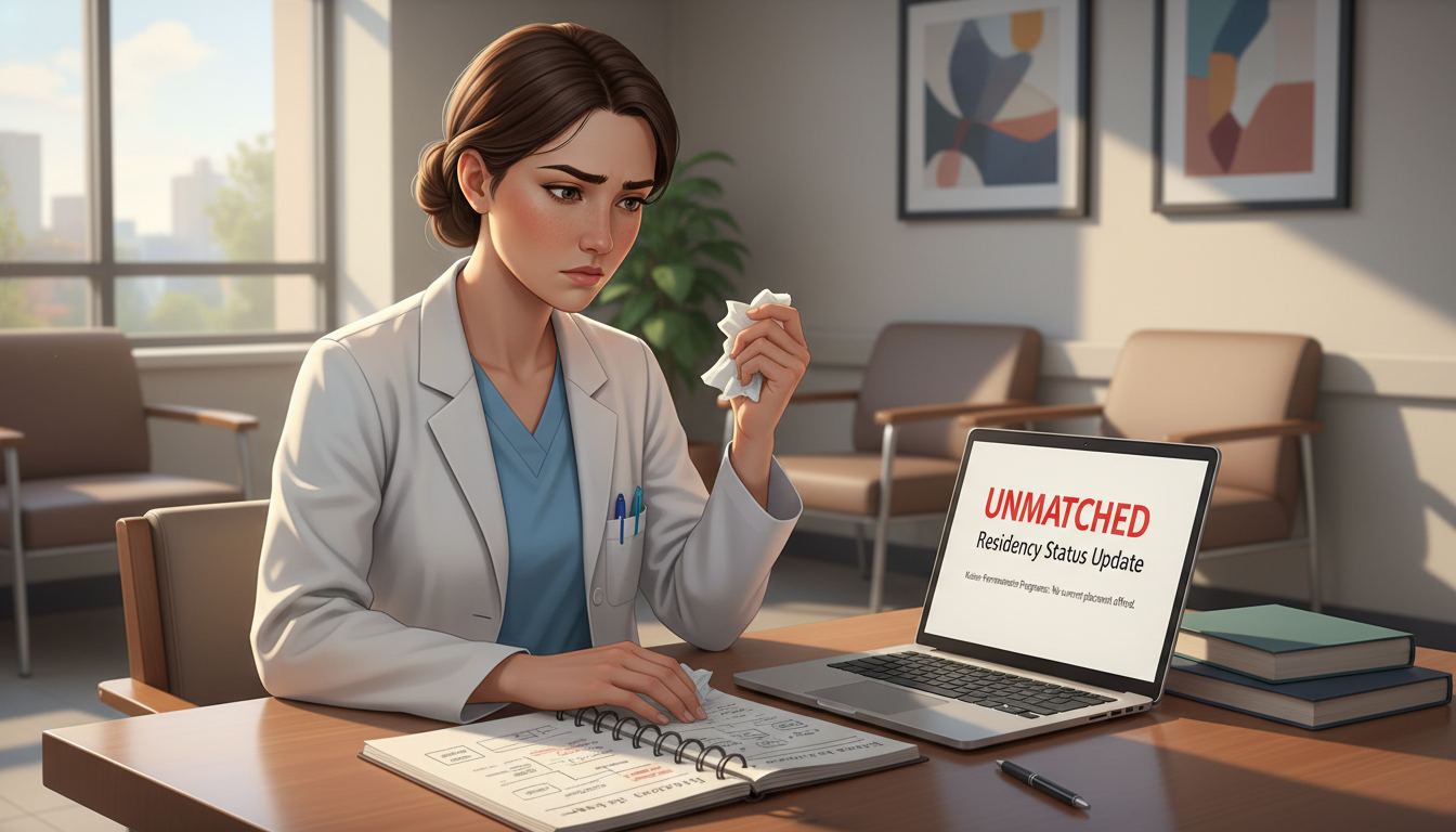 Stressed medical graduate reviewing unmatched residency results Stressed medical graduate reviewing unmatched residency results - Kaiser residency for Failed Match Recovery for Residency Pr