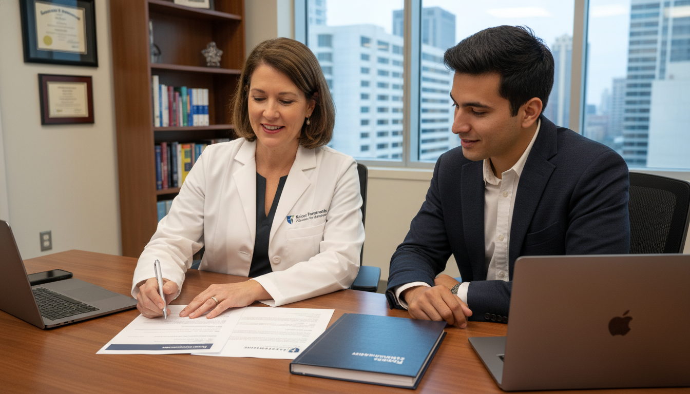 Medical residency program director discussing visa options with an international medical graduate Medical residency program director discussing visa options with an international medical graduate - Kaiser residency for H-1B