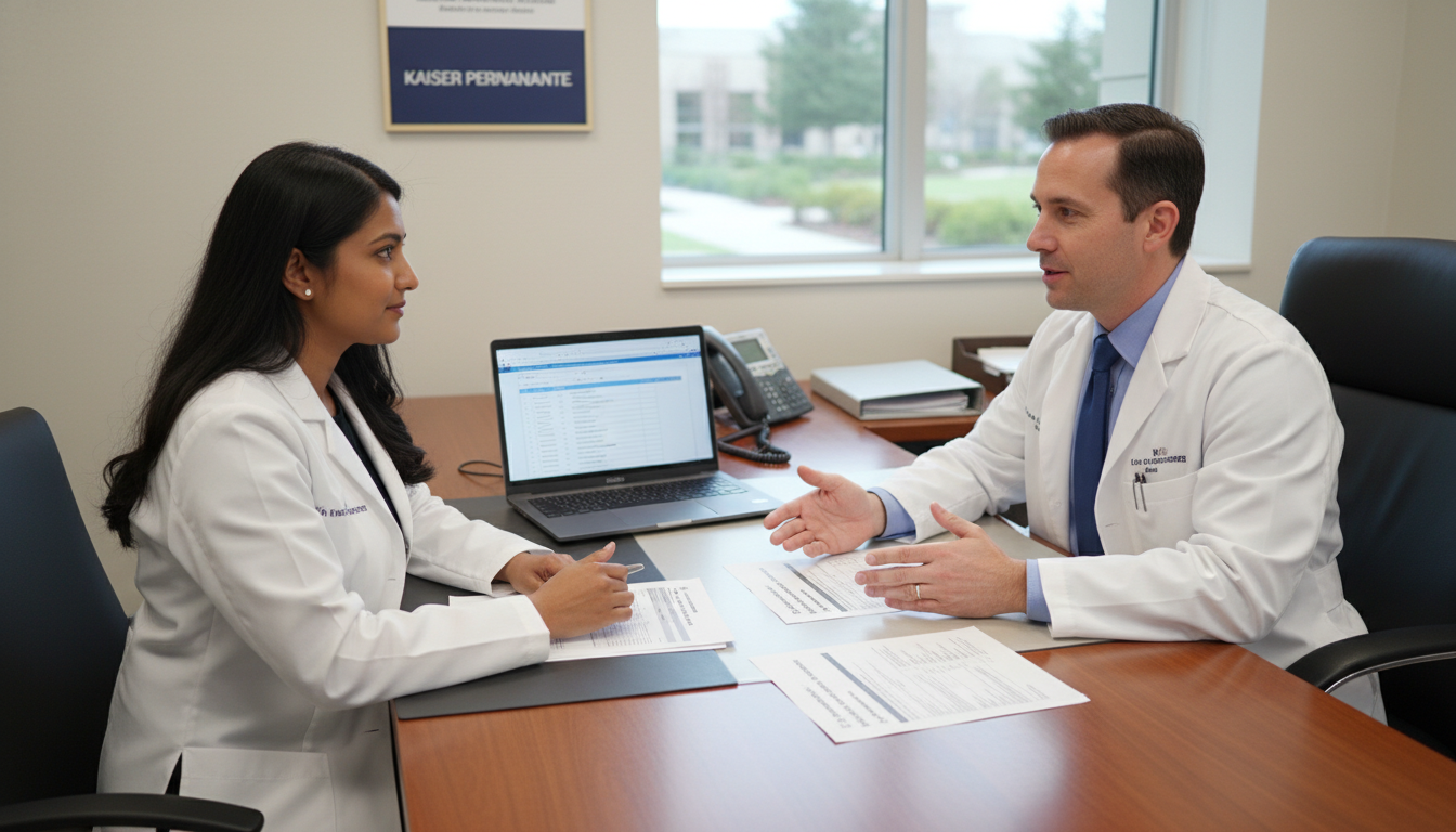 IMG resident consulting with program director about J-1 versus H-1B options - Kaiser residency for Visa Navigation for Reside