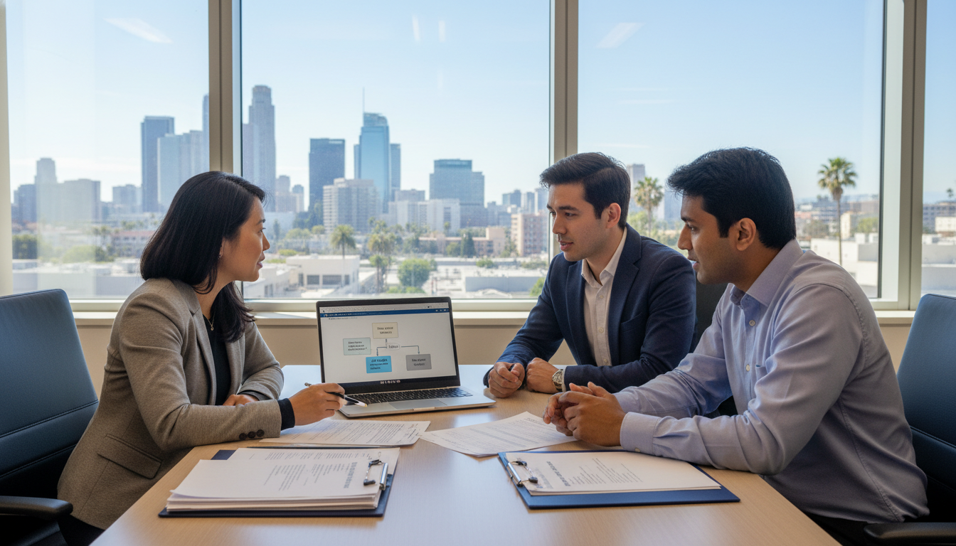 Residency program coordinator in Los Angeles discussing visa sponsorship with international applicants - LA residency program