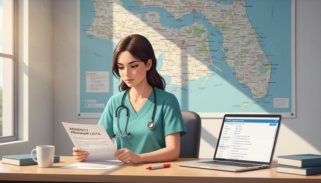 Medical student planning residency applications with regional map - Miami residency programs for Geographic Flexibility for R